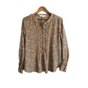 LOFT Women's Orange‎ Floral Print Long Sleeve Peasant Blouse Top Size S